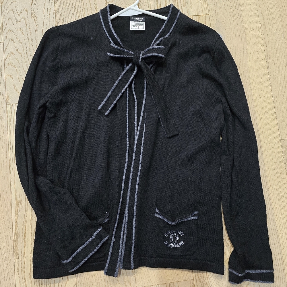 CHANEL Uniform Bow Cardigan with CC Pocket